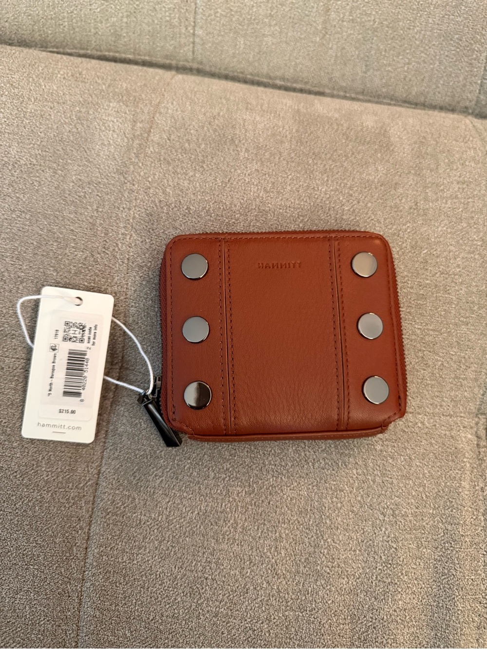 Hammitt Baroque Brown Leather 5 North Wallet with gunmetal rivets